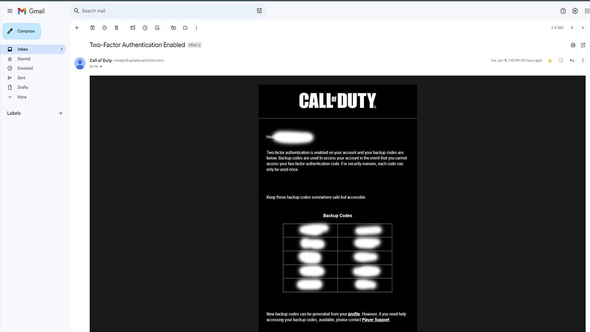 Codes de sauvegarde de l'authentificateur Call of Duty