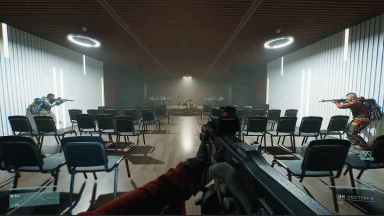 Players pointing at an enemy in Level Zero: Extraction.