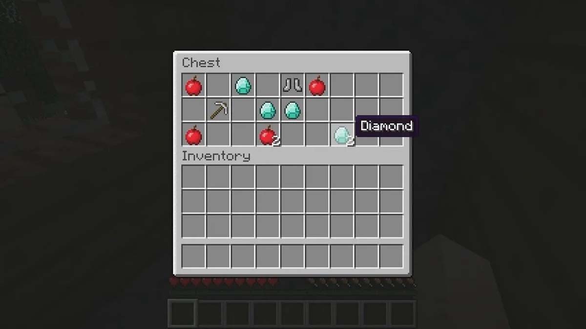 Cinq diamants dans un coffre dans Minecraft