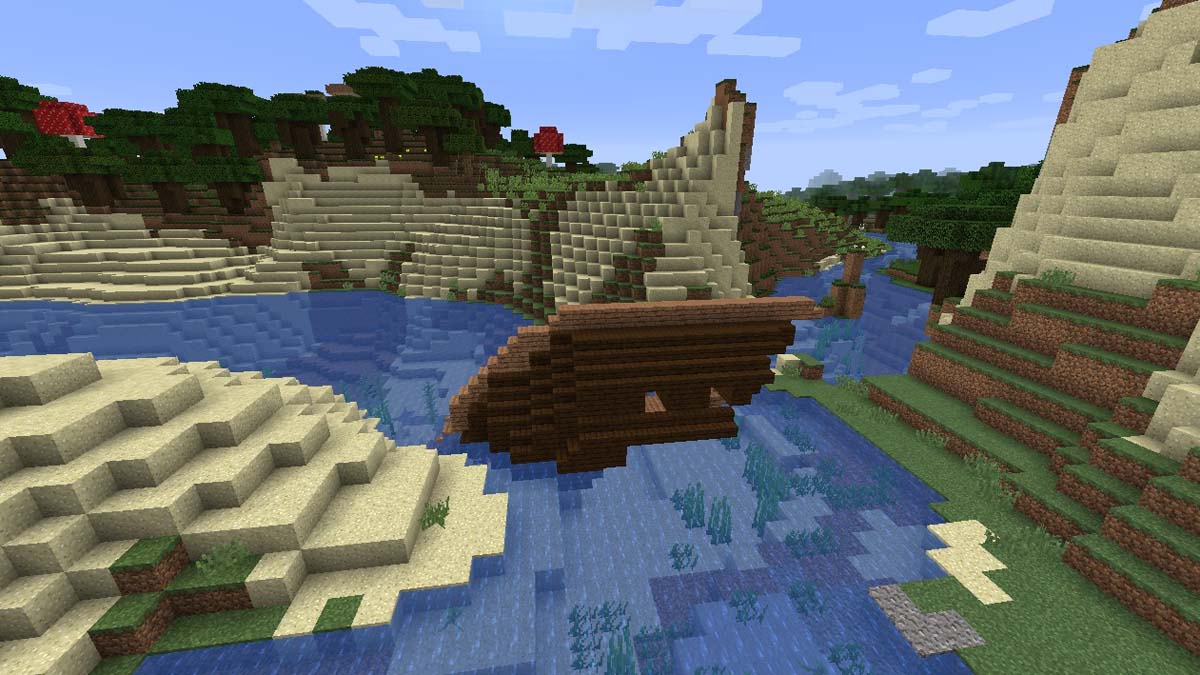 Épave exposée dans la rivière dans Minecraft