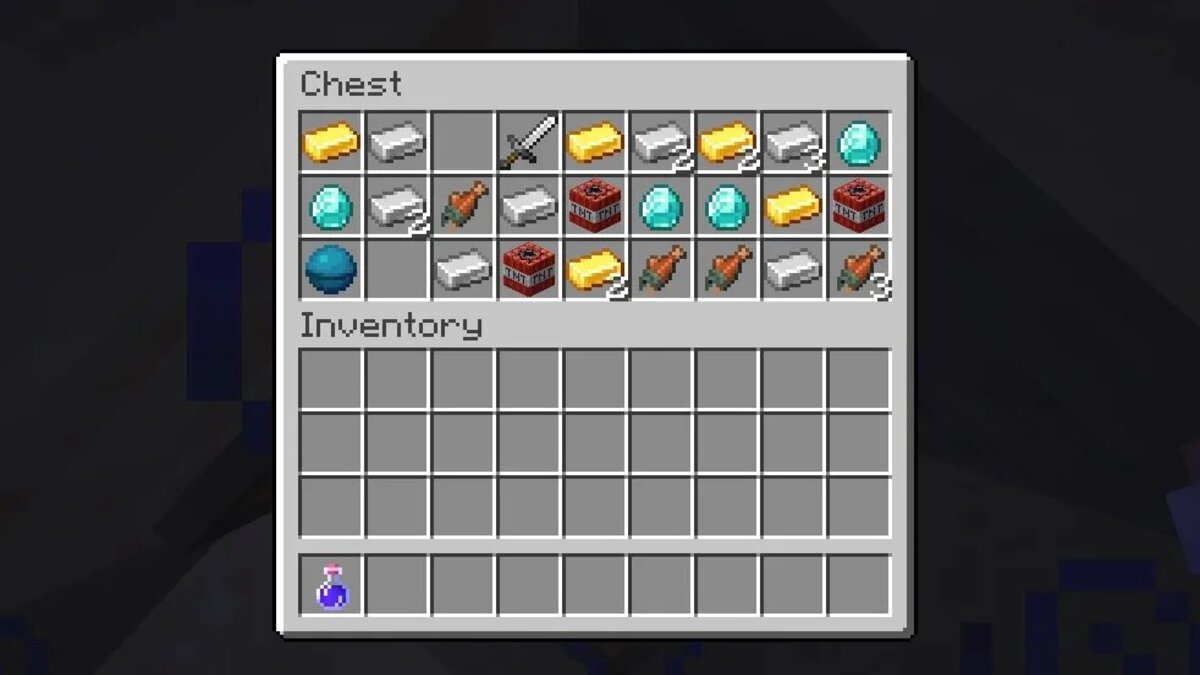 Quatre diamants dans un coffre dans Minecraft