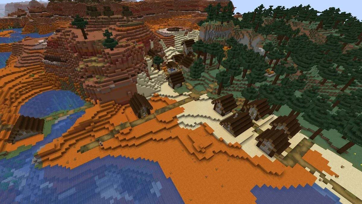 Badlands et village de la taïga dans Minecraft