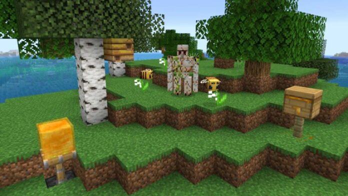 Iron golem stands in the forest in Minecrat