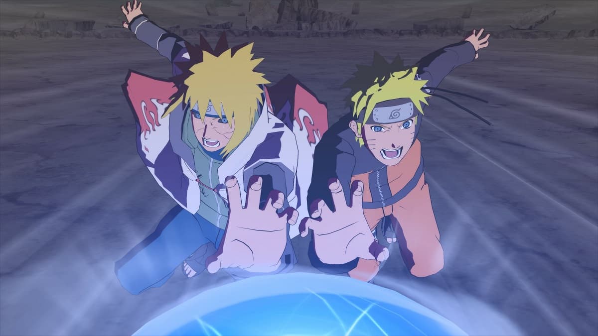 Naruto et Minato utilisant Rasengan