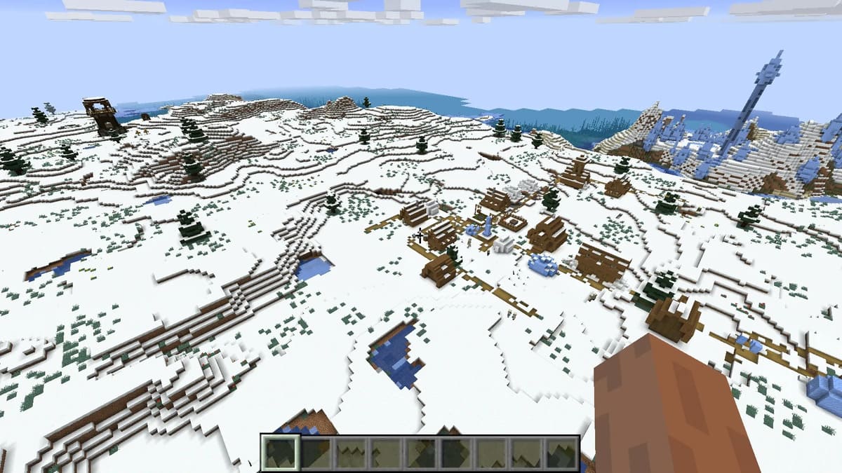 Pointes de glace et village dans Minecraft