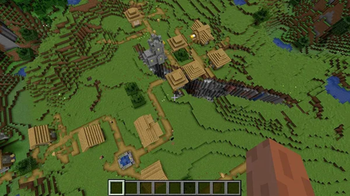 Ravin géant et village dans Minecraft