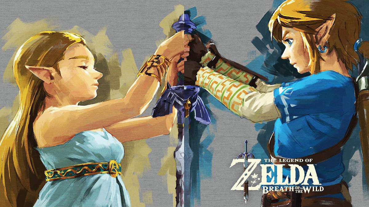 La princesse Zelda et Link détiennent Master Sword dans Legend of Zelda Breath of the Wild