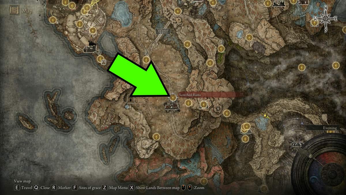 Zoom sur l'emplacement de l'épée à main inversée dans Elden Ring Shadow of the Erdtree