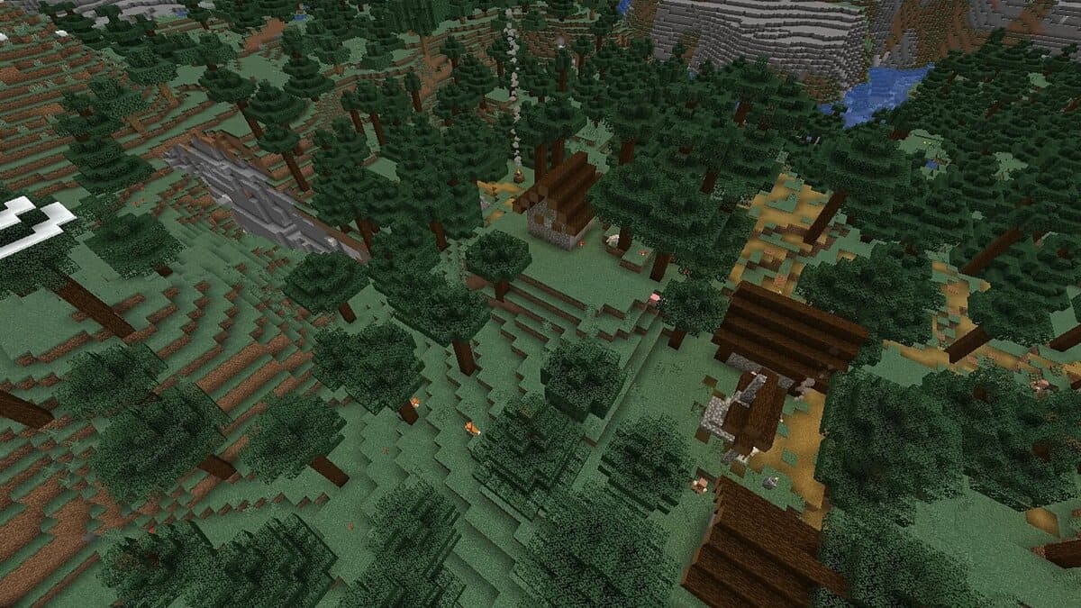 Ravin et village de la taïga dans Minecraft