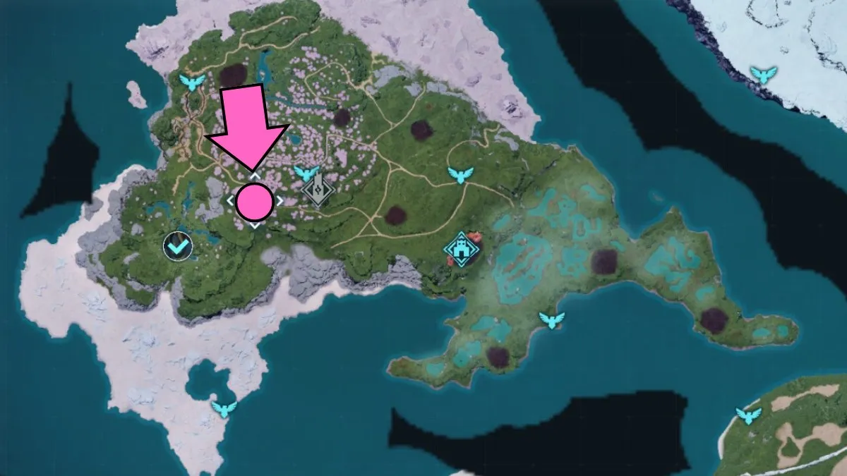 Localisation sur la carte du Chillet Ignis Pal sur l'île de Sakurajima à Palworld