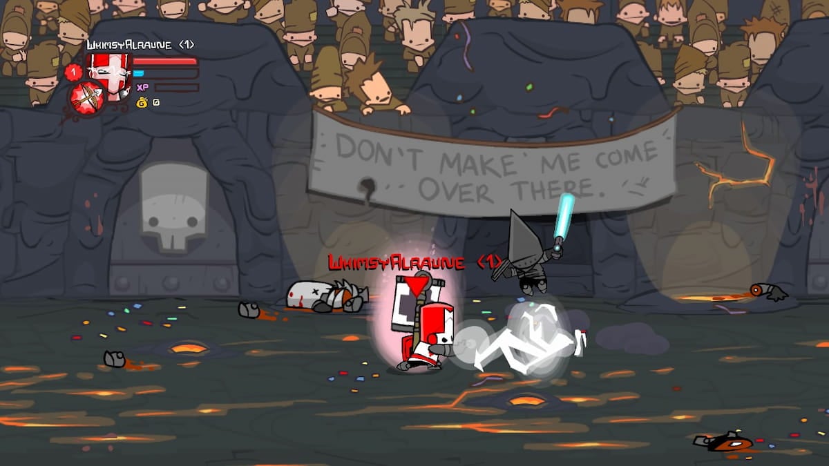 Jouer le rôle du Chevalier Rouge dans l'arène de Castle Crashers