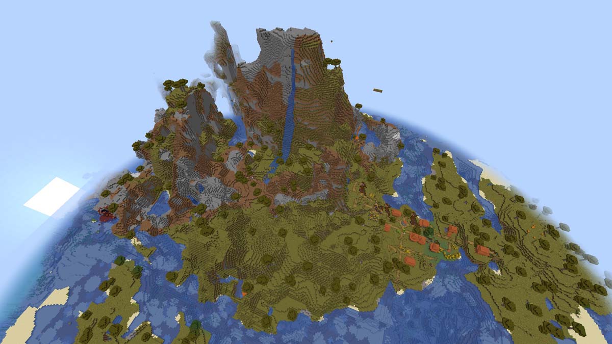 Collines et village balayés par le vent dans Minecraft