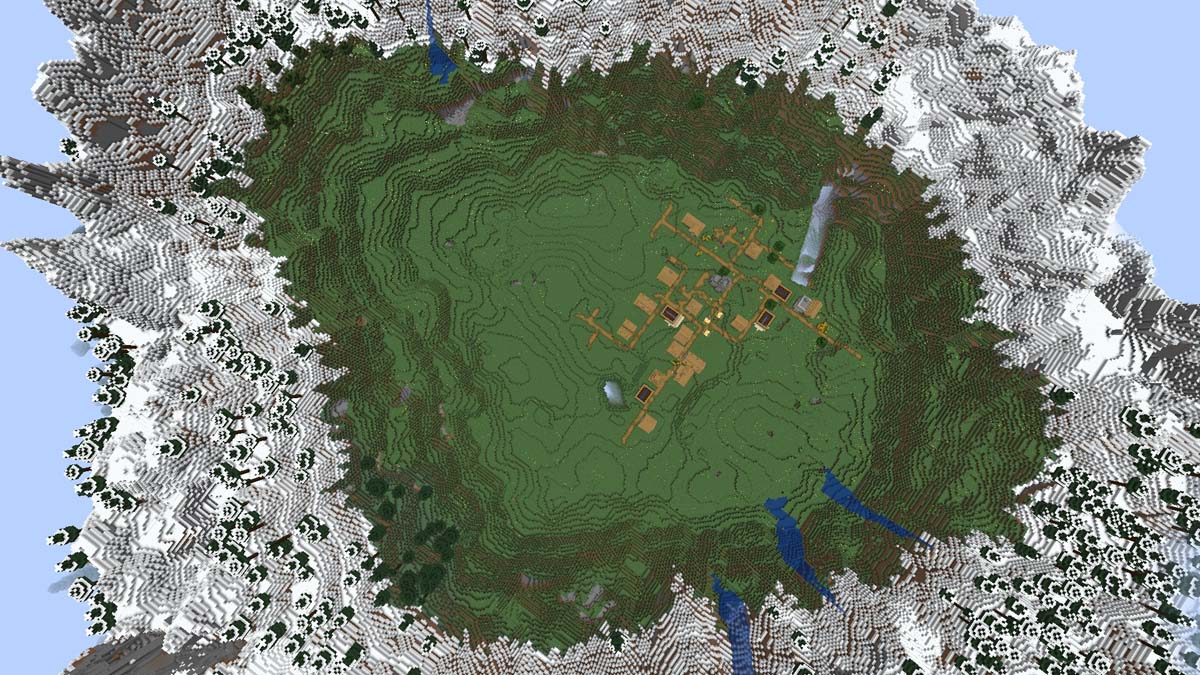 Anneau de montagne et village dans Minecraft