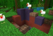 Chickens sitting on top fo colorful blocks in Minecraft