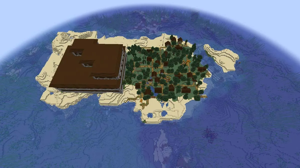 Manoir boisé et village insulaire dans Minecraft