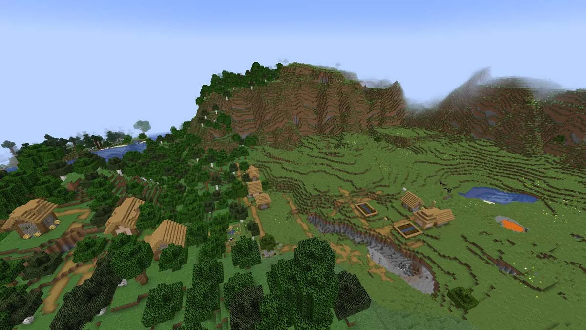 Immense ravin et village dans Minecraft