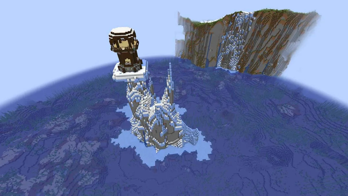 Avant-poste de pillards au sommet d'un iceberg dans Minecraft