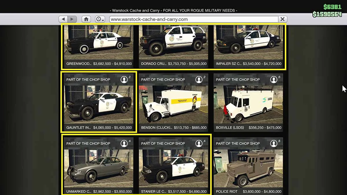 Voitures de police GTA Online qui permettent des missions Dispatch Work