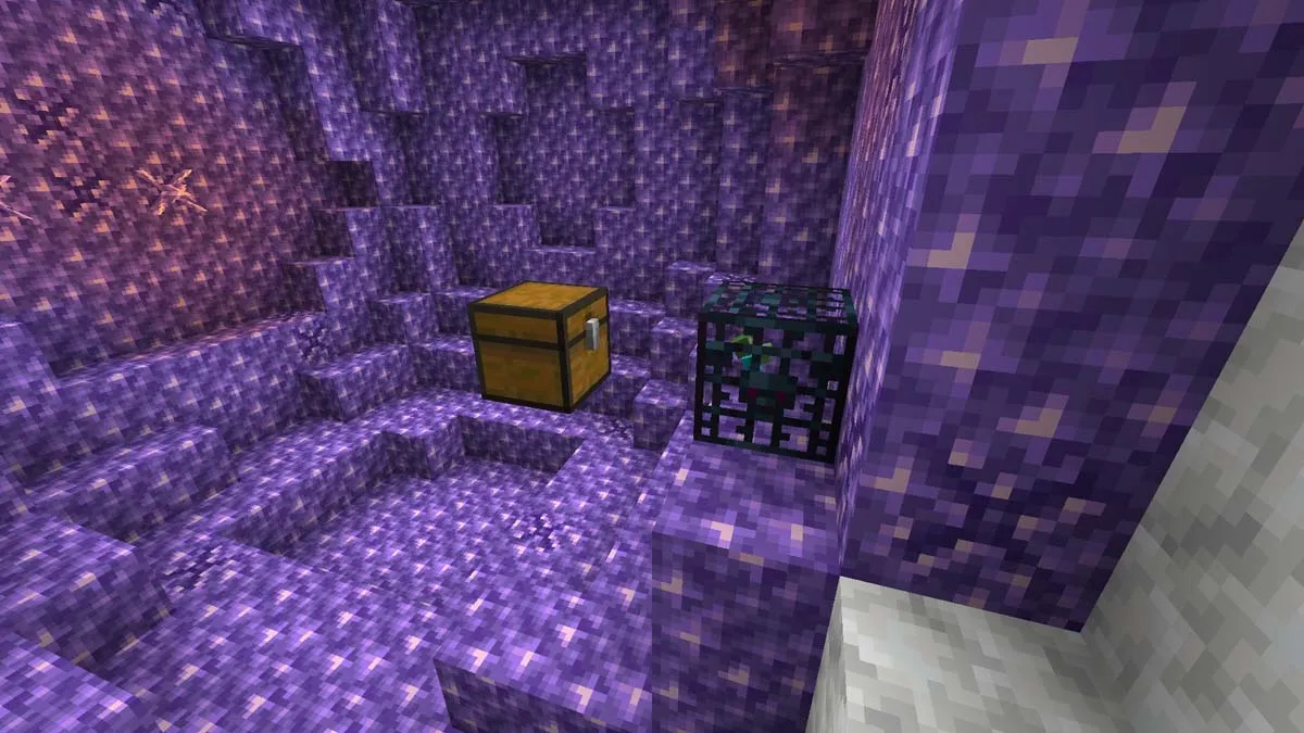 Coffre au trésor à l'intérieur d'une géode d'améthyste dans Minecraft