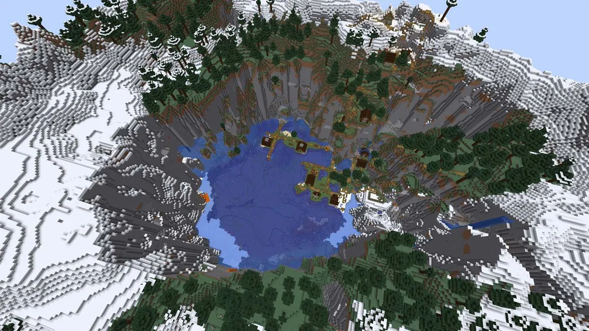 Lac et village gelés dans Minecraft