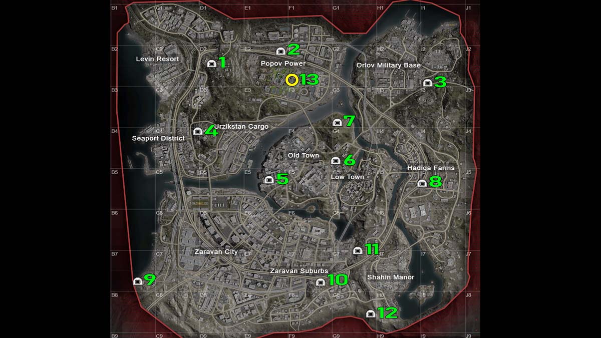 Carte CoD Warzone avec tous les emplacements des bunkers
