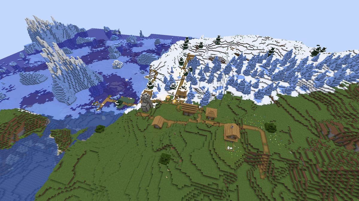 Pointes de glace et village dans Minecraft
