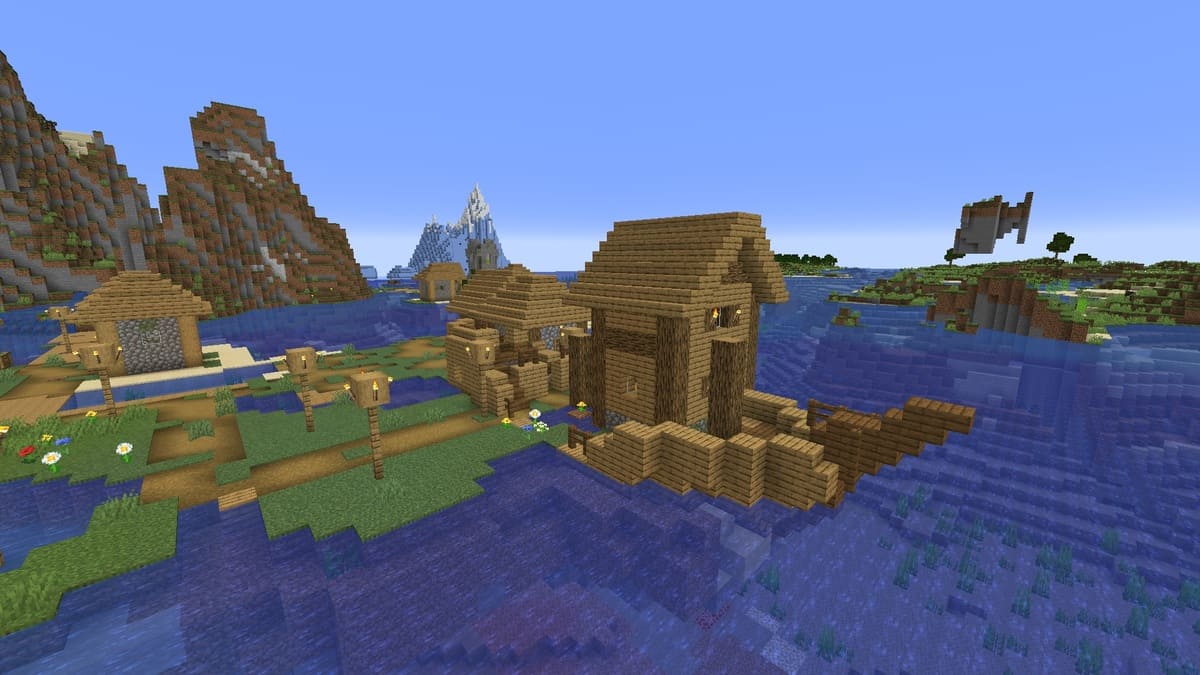 Naufrage et village dans Minecraft