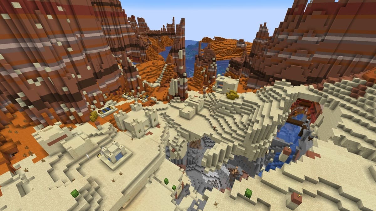 Ravin profond et village dans Minecraft