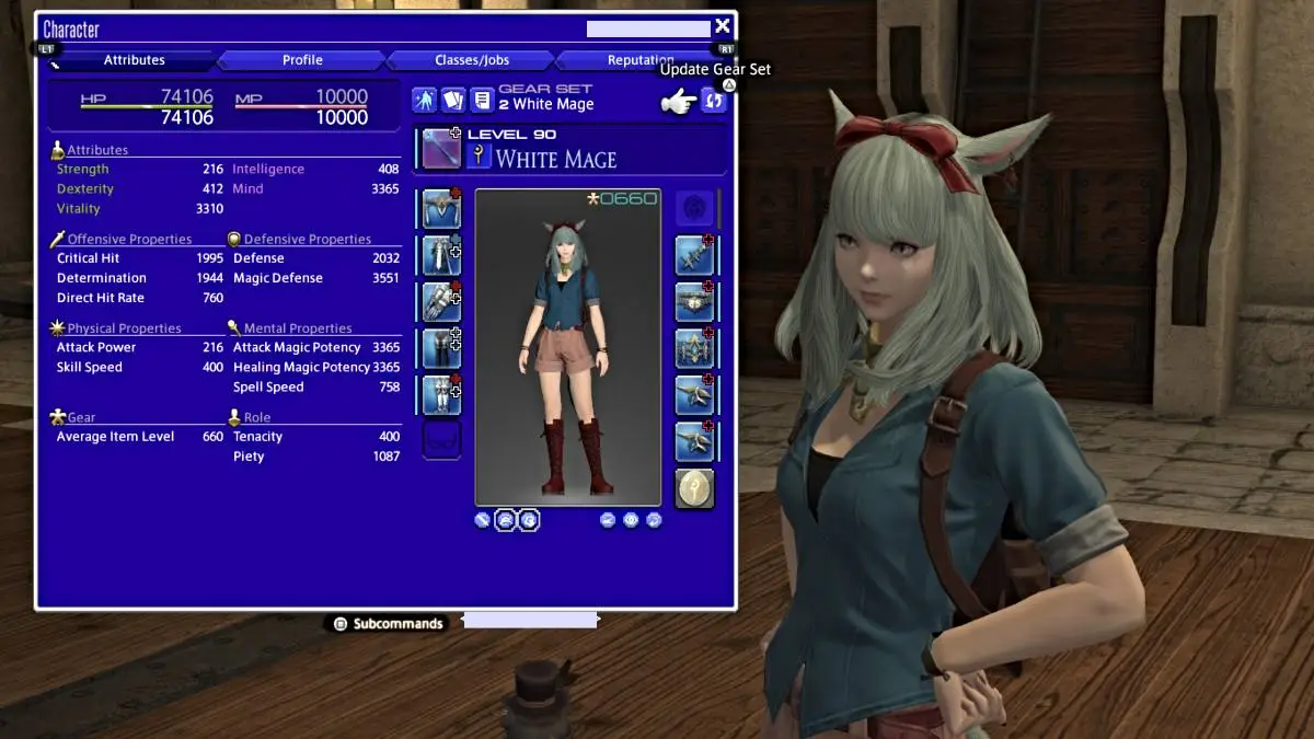 Menu de personnage avec un emplacement de masque vide dans Final Fantasy XIV