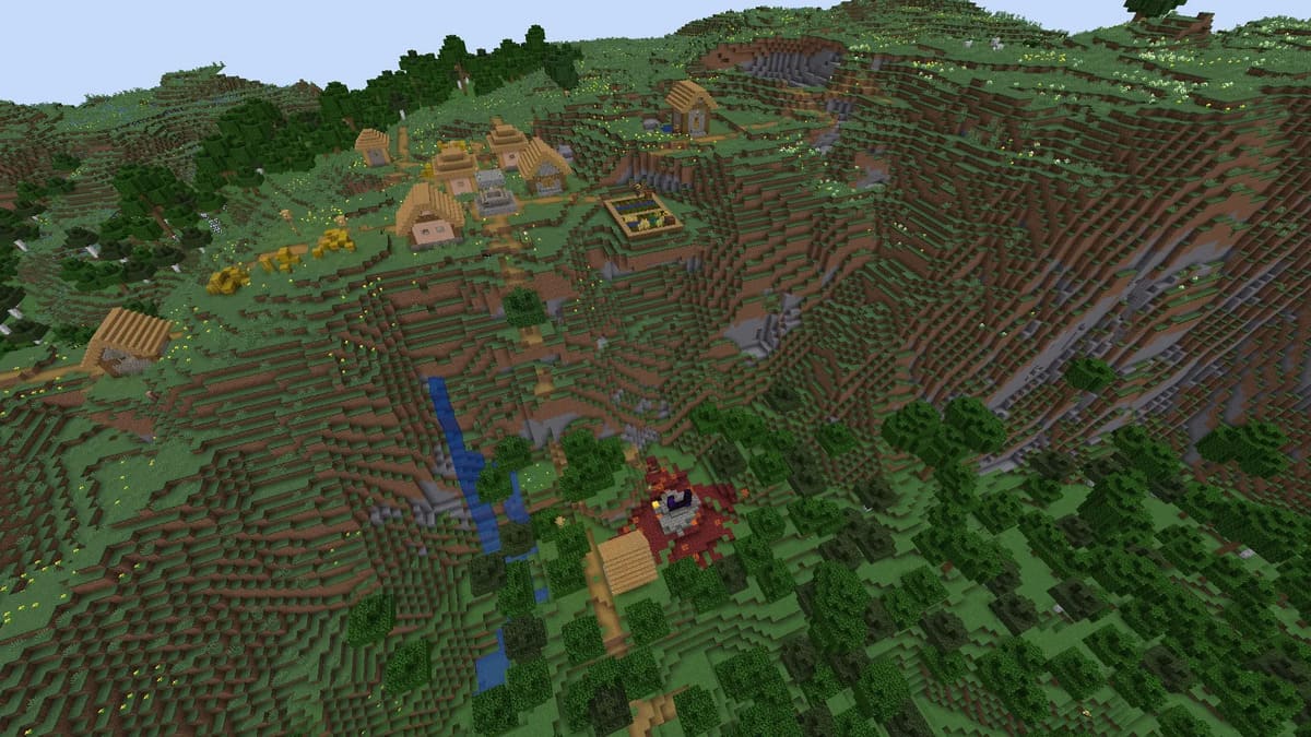 Portail et village en ruine dans Minecraft
