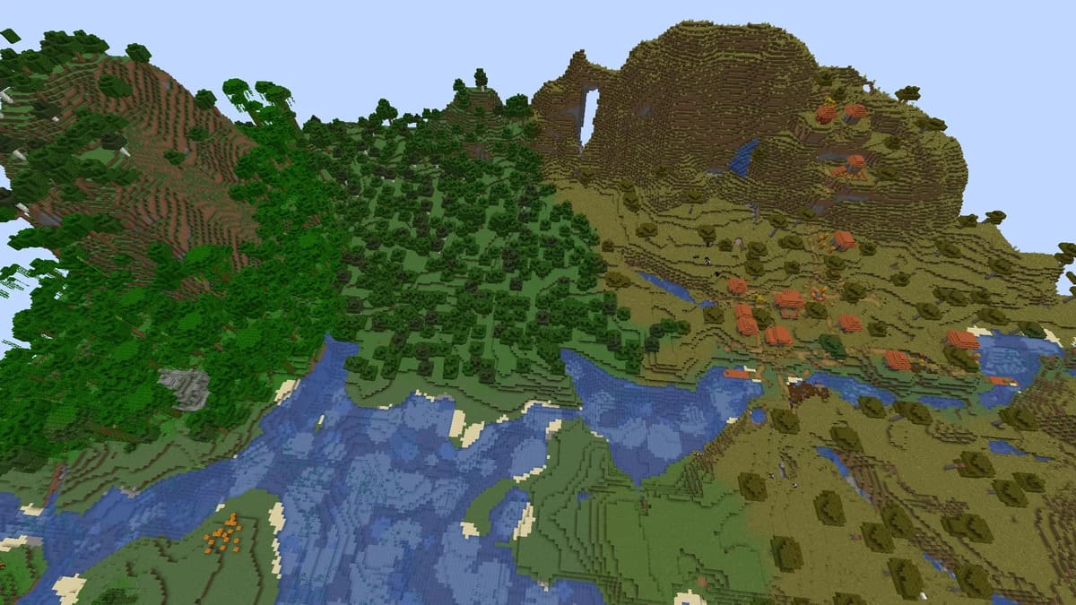 Village d'acacias à flanc de colline dans Minecraft
