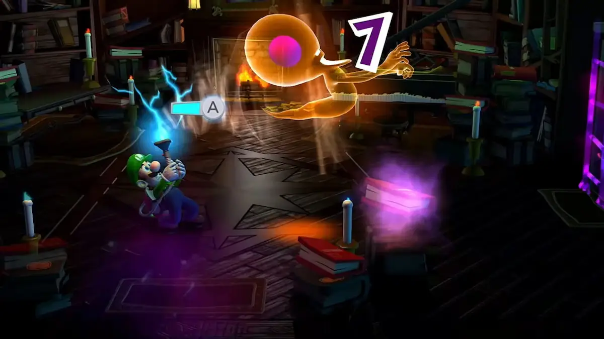 Luigi combat un fantôme dans Luigi's Mansion 2 HD