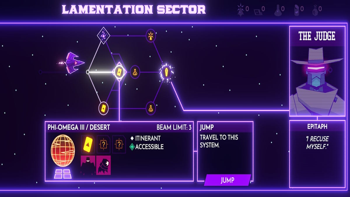 Menu de navigation spatiale du secteur des lamentations dans Wild Bastards.