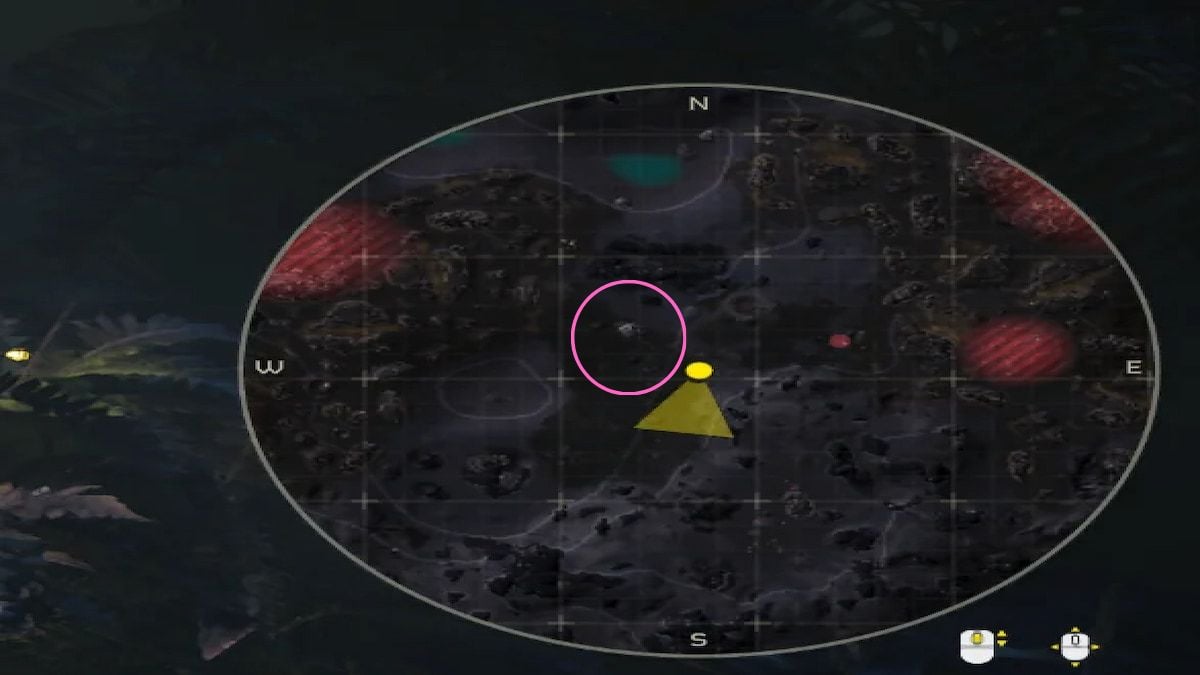 Un rocher Super Sample marqué d'un cercle rose sur la mini-carte dans Helldivers 2