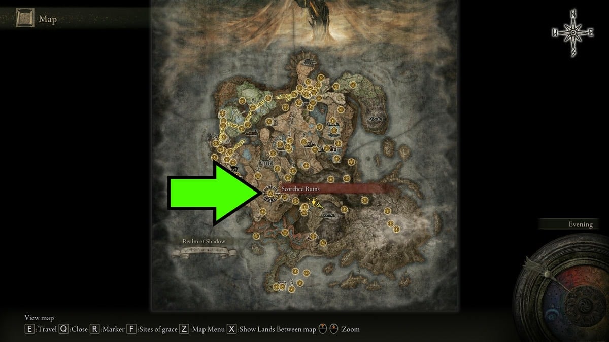 Emplacement de l’épée à main inversée dans Elden Ring Shadow of the Erdtree indiqué sur la carte