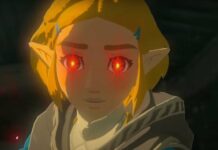 Meme edit of laser eyes on Zelda from Tears of the Kingdom