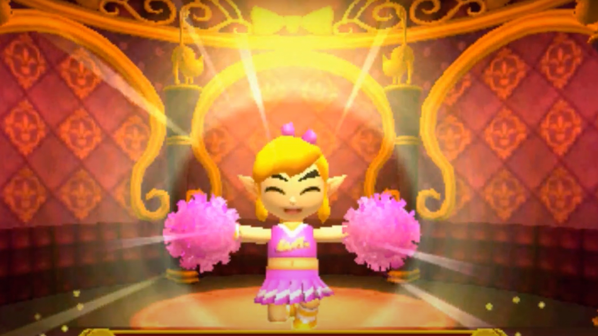 Link pose en tenue Cheer dans Legend of Zelda: Tri Force Heroes