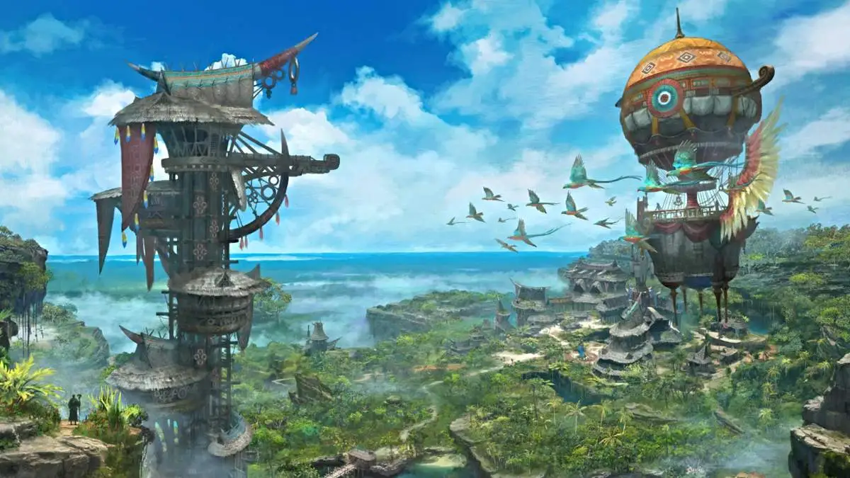 Art conceptuel représentant une zone tropicale de Tural dans Final Fantasy XIV