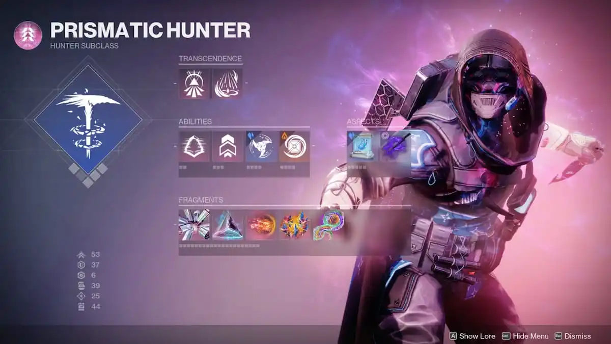 Écran de capacité Prismatic Hunter dans Destiny 2