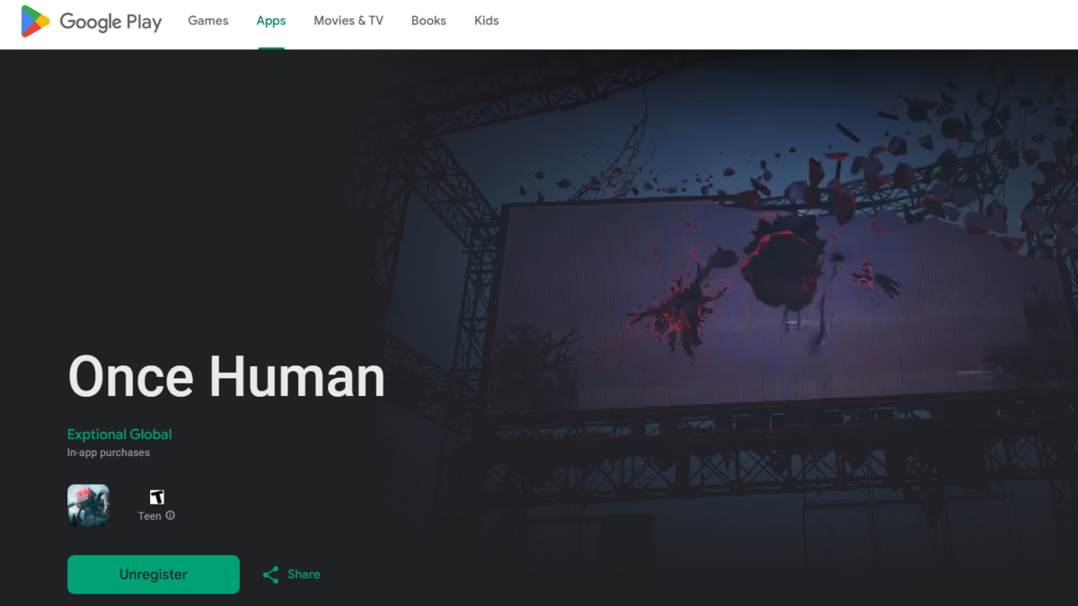 La page Google Play Store de Once Human.