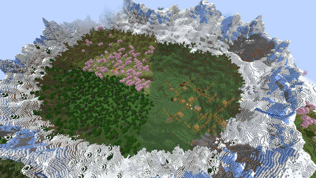 Village de montagne en anneau dans Minecraft