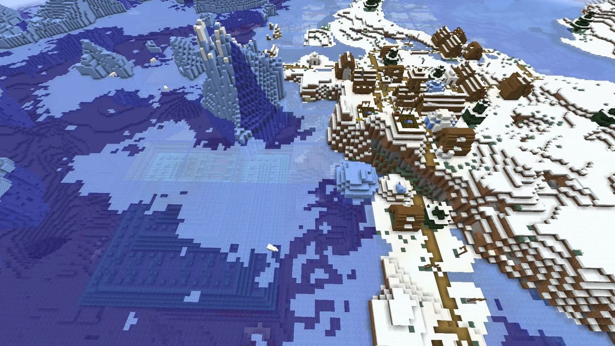 Monument océanique et village dans Minecraft
