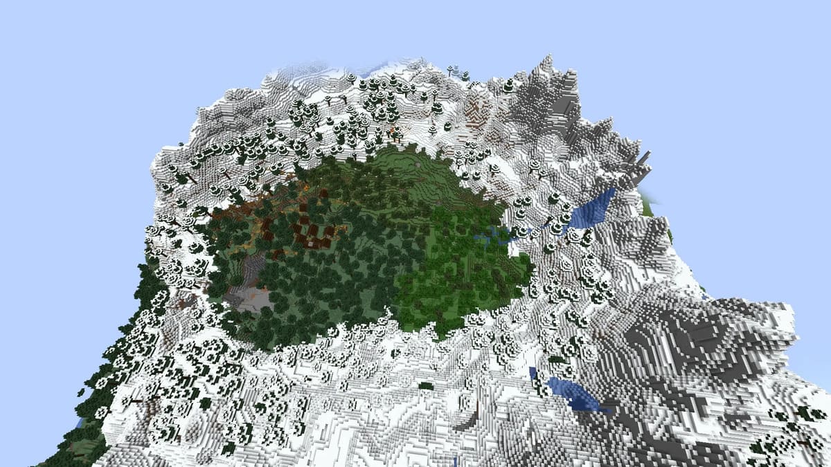 Anneau de montagne et village dans Minecraft