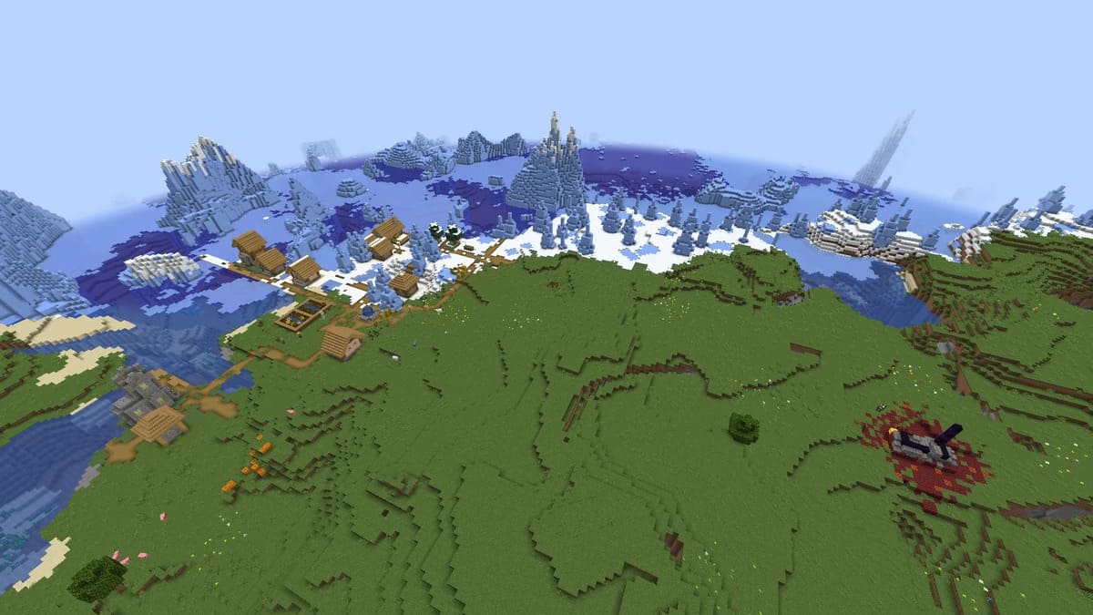 Portail et village en ruine dans Minecraft