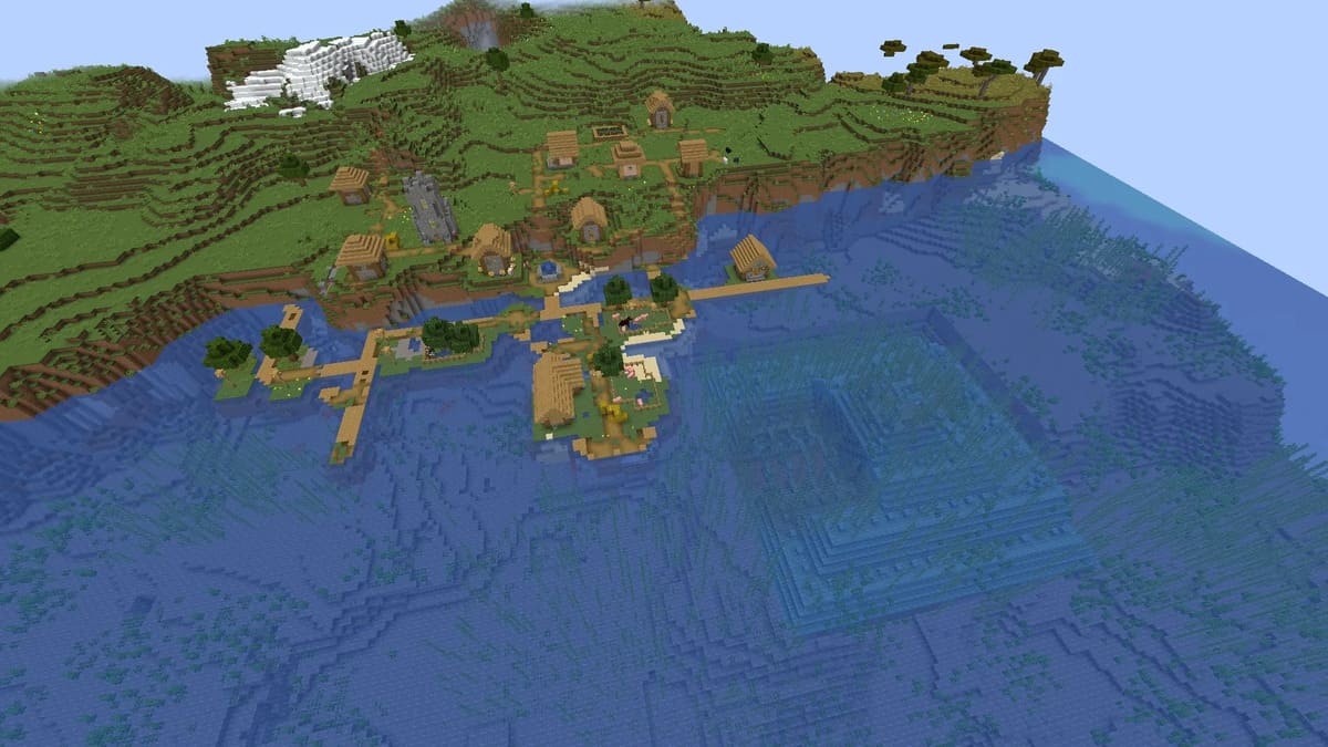 Monument océanique et village dans Minecraft