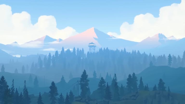 Outline of a forest and tower and tower in Firewatch.