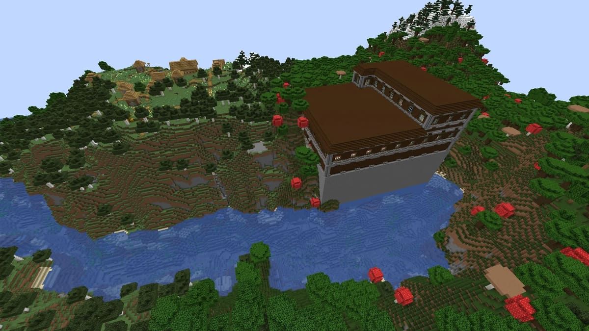 Manoir et village dans les bois dans Minecraft