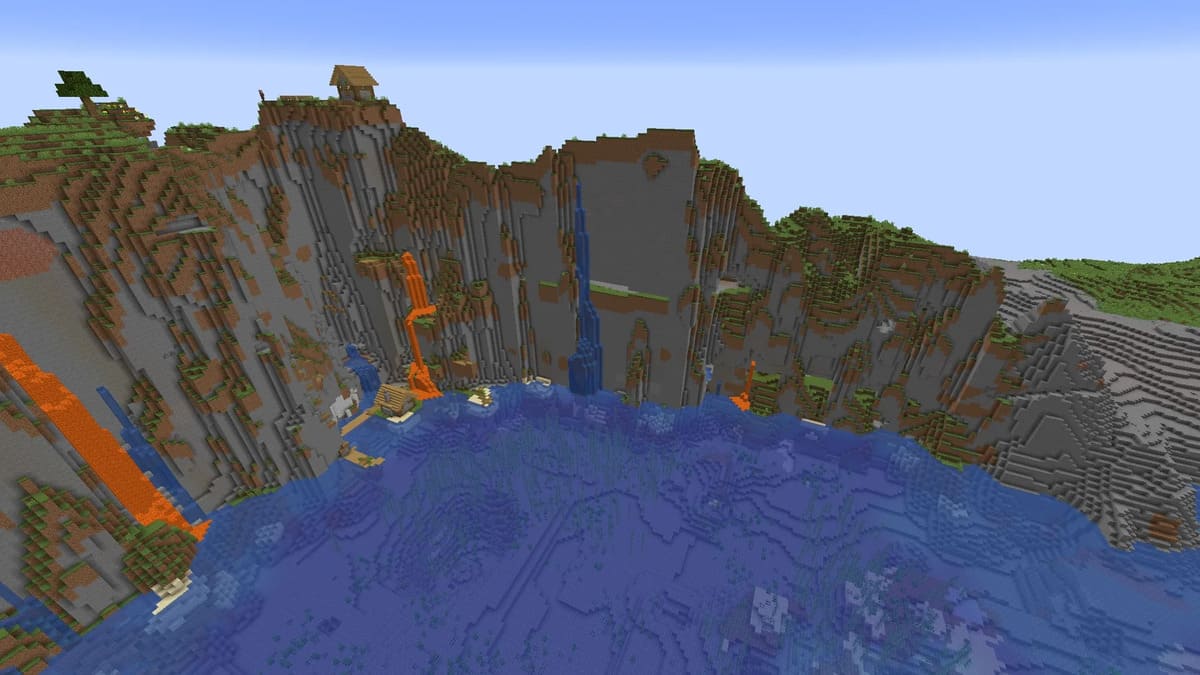 Falaise et village dans Minecraft