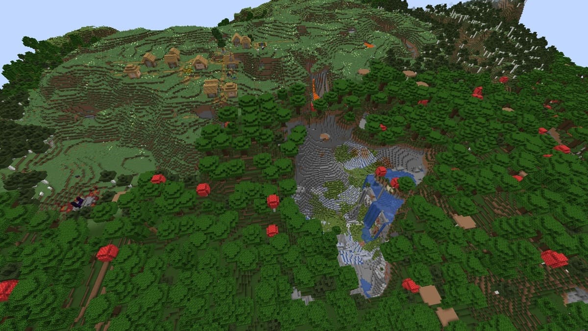 Ravin géant et village dans Minecraft