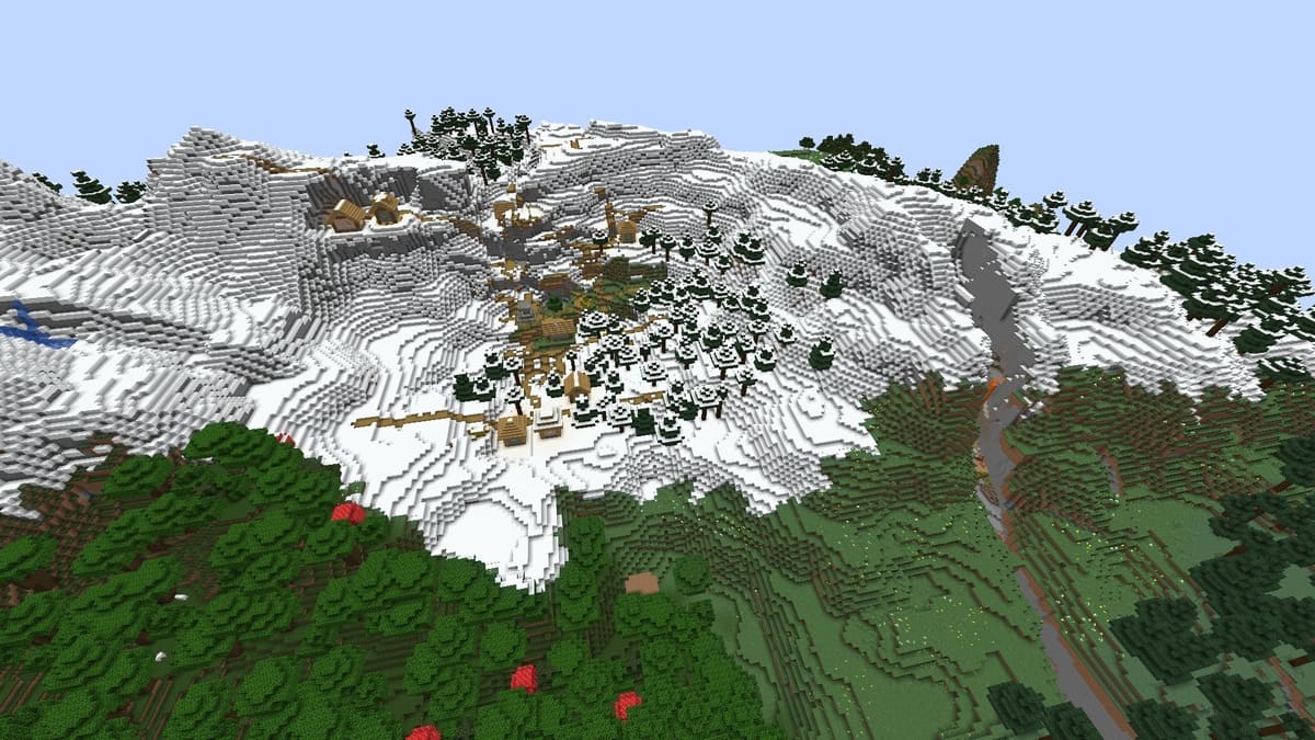 Un immense ravin et un village dans Minecraft